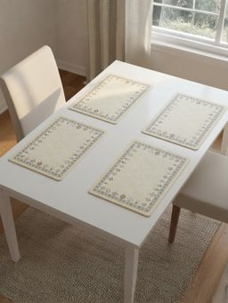 YELONA - Cream Vintage Floral PU Leather Table Mats (Pack of 4) (4 Seater)
