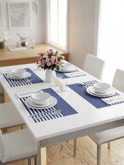 YELONA - Navy Blue Heat Resistant PVC Dining Table Mats (Pack of 4) (4 Seater)