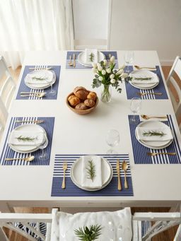 YELONA - Navy Blue Heat Resistant PVC Dining Table Mats (Pack of 6) (6 Seater)