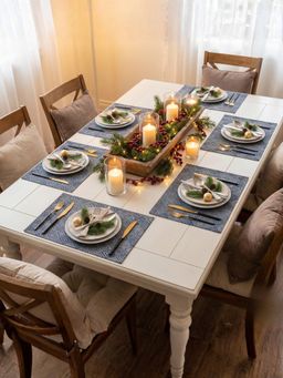 YELONA - Navy Blue Heat Resistant PVC Dining Table Mats (Pack of 6) (6 Seater)
