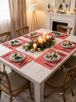 YELONA - Crimson Red Heat Resistant PVC Dining Table Mats (Pack of 6) (6 Seater)