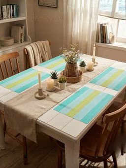 YELONA - Sky Blue Heat Resistant PVC Dining Table Mats (Pack of 4) (4 Seater)