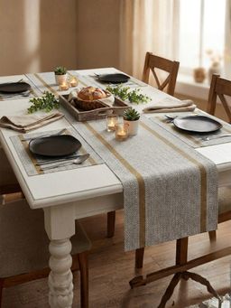 YELONA - Grey Heat Resistant Vinyl Table Mats & Runner Set (4 Seater)