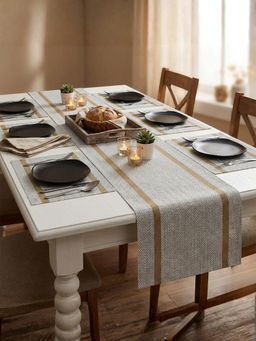 YELONA - Grey Heat Resistant Vinyl Table Mats & Runner Set (6 Seater)