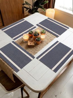 YELONA - Navy Blue Heat Resistant PVC Dining Table Mats (Pack of 4) (4 Seater)