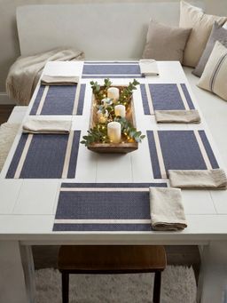 YELONA - Navy Blue Heat Resistant PVC Dining Table Mats (Pack of 6) (6 Seater)