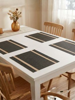 YELONA - Black & Beige Heat Resistant PVC Dining Table Mats (Pack of 4) (4 Seater)