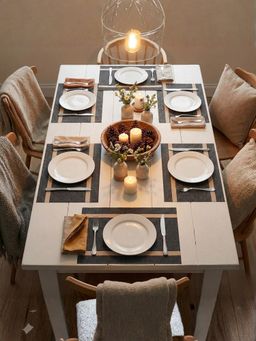 YELONA - Black & Beige Heat Resistant PVC Dining Table Mats (Pack of 6) (6 Seater)
