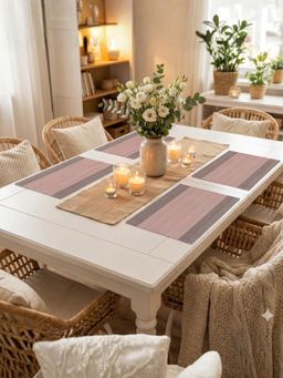 YELONA - Peach & Brown Heat Resistant PVC Dining Table Mats (Pack of 4) (4 Seater)