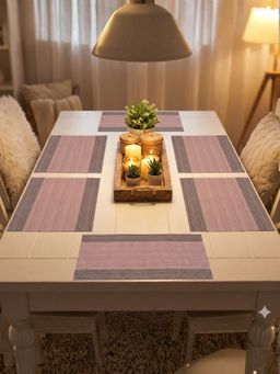 YELONA - Peach & Brown Heat Resistant PVC Dining Table Mats (Pack of 6) (6 Seater)