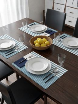 YELONA - Sky Blue Heat Resistant PVC Dining Table Mats (Pack of 4) (4 Seater)