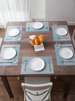 YELONA - Sky Blue Heat Resistant PVC Dining Table Mats (Pack of 6) (6 Seater)