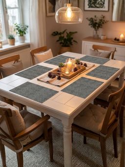 YELONA - Black & Grey Heat Resistant PVC Dining Table Mats (Pack of 6) (6 Seater)