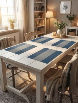 YELONA - Midnight Blue Heat Resistant PVC Dining Table Mats (Pack of 4) (4 Seater)