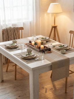 YELONA - Peanut Brown Heat Resistant Vinyl Table Mats & Runner Set (4 Seater)