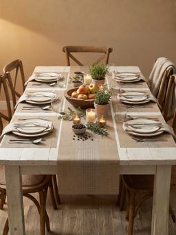 YELONA - Peanut Brown Heat Resistant Vinyl Table Mats & Runner Set (6 Seater)