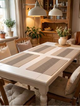 YELONA - Almond Beige Heat Resistant PVC Dining Table Mats (Pack of 4) (4 Seater)