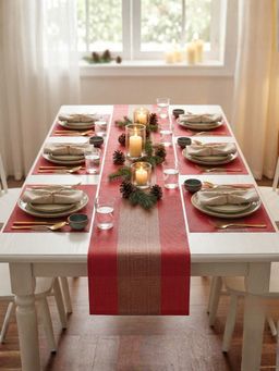 YELONA - Scarlet Red Heat Resistant Vinyl Table Mats & Runner Set (6 Seater)