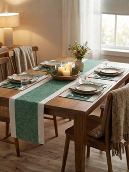 YELONA - Jade Green Heat Resistant Vinyl Table Mats & Runner Set (4 Seater)