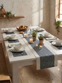 YELONA - Anchor Grey Heat Resistant Vinyl Table Mats & Runner Set (6 Seater)