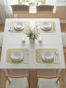 YELONA - Khaki Floral PU Leather Table Mats (Pack of 4) (4 Seater)