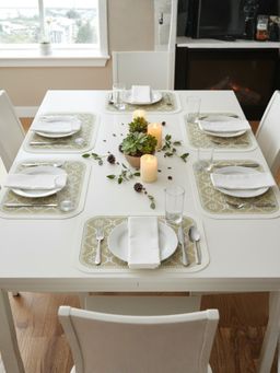 YELONA - Khaki Floral PU Leather Table Mats (Pack of 6) (6 Seater)