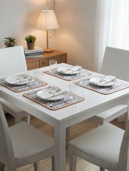 YELONA - White Floral PU Leather Table Mats (Pack of 4) (4 Seater)