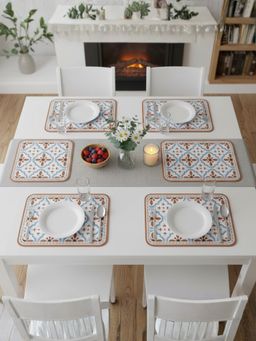 YELONA - White Floral PU Leather Table Mats (Pack of 6) (6 Seater)