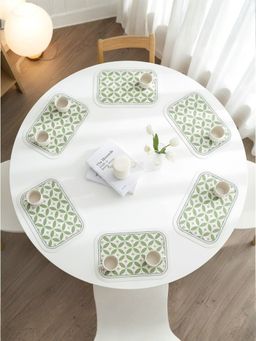 YELONA - Green Floral PU Leather Table Mats (Pack of 6) (6 Seater)