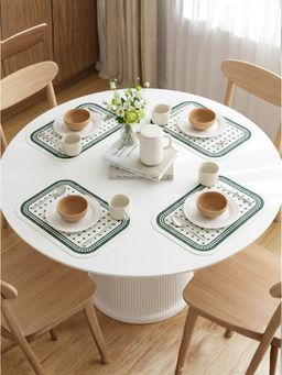 YELONA - White Green Dots PU Leather Table Mats (Pack of 4) (4 Seater)