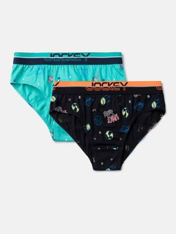 Jockey - PB04 Boys Cotton Printed Brief - Billiard Green & Black (Pack of 2)