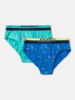 Jockey - PB04 Boys Cotton Printed Brief - Billiard Green & Rich Royal Blue (Pack of 2)