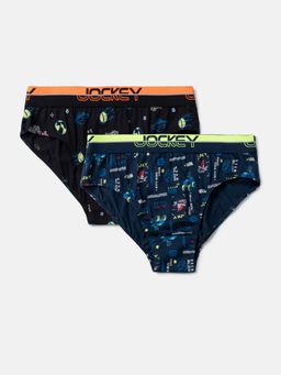 Jockey - PB04 Boys Cotton Printed Brief - Black & Navy (Pack of 2)