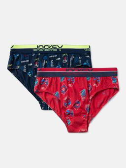 Jockey - PB04 Boys Cotton Printed Brief - Navy & Chilli Pepper (Pack of 2)