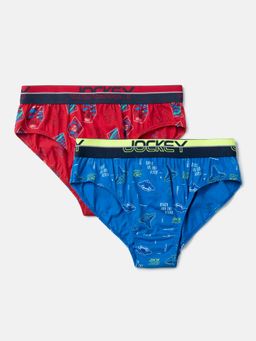 Jockey - PB04 Boys Cotton Printed Brief - Rich Royal Blue & Chilli Pepper (Pack of 2)