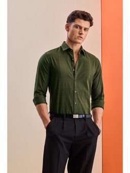 Snitch - Slim Fit Cotton Textured Dark Green Shirt