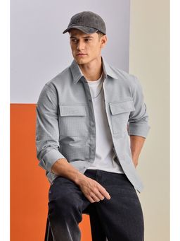 Snitch - Relaxed Fit Stretch Textured Light Grey Overshirt