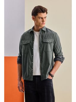 Snitch - Relaxed Fit Corduroy Dark Grey Overshirt