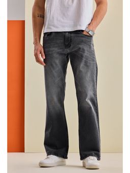 Snitch - Charcoal Grey Textured Bootcut Casual Jeans for Men