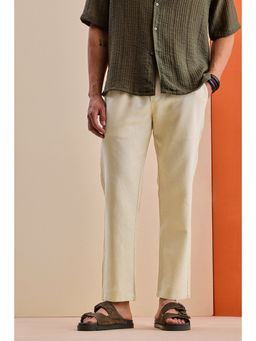 Snitch - Beige Solid Regular Casual Trouser for Men