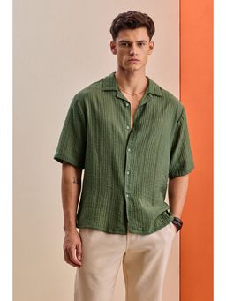 Snitch - Men Olive Viscose Blend Casual Shirt