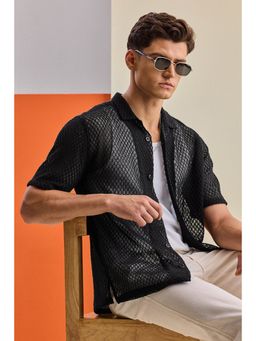 Snitch - Men Black Polyester Blend Casual Shirt