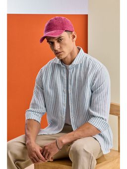 Snitch - Men Blue Linen Casual Shirt