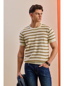 Snitch - Men Cream Cotton Slim Fit T-Shirt