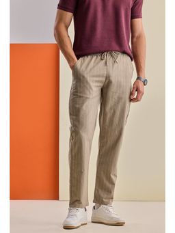 Snitch - Mens Beige Stripes Straight Casual Trouser