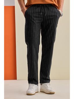 Snitch - Mens Black Stripes Straight Casual Trouser