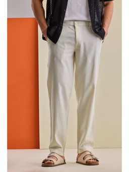 Snitch - Mens Off White Solid Straight Casual Trouser