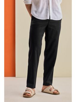 Snitch - Mens Black Solid Straight Casual Trouser