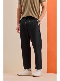 Snitch - Mens Black Solid Relaxed Casual Trouser
