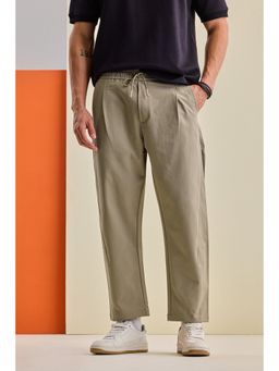 Snitch - Mens Beige Solid Relaxed Casual Trouser